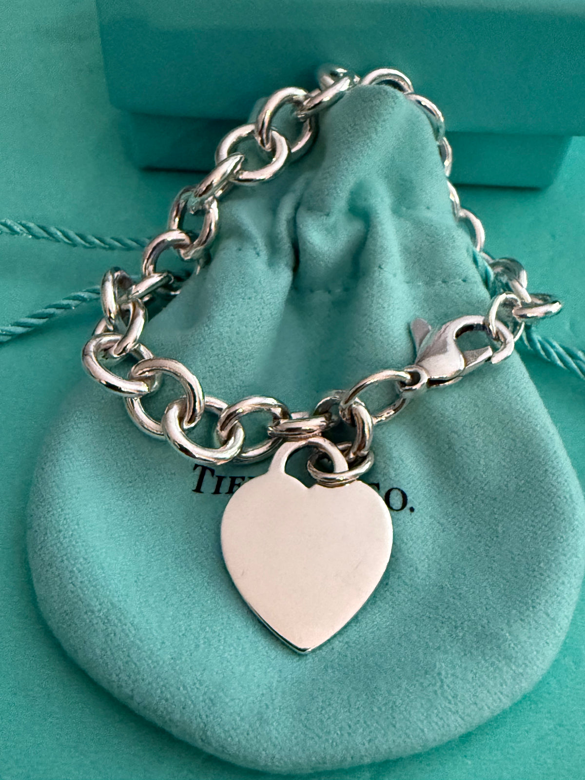 Tiffany & Co. Sterling Silver Heart Tag Charm Bracelet – 7”