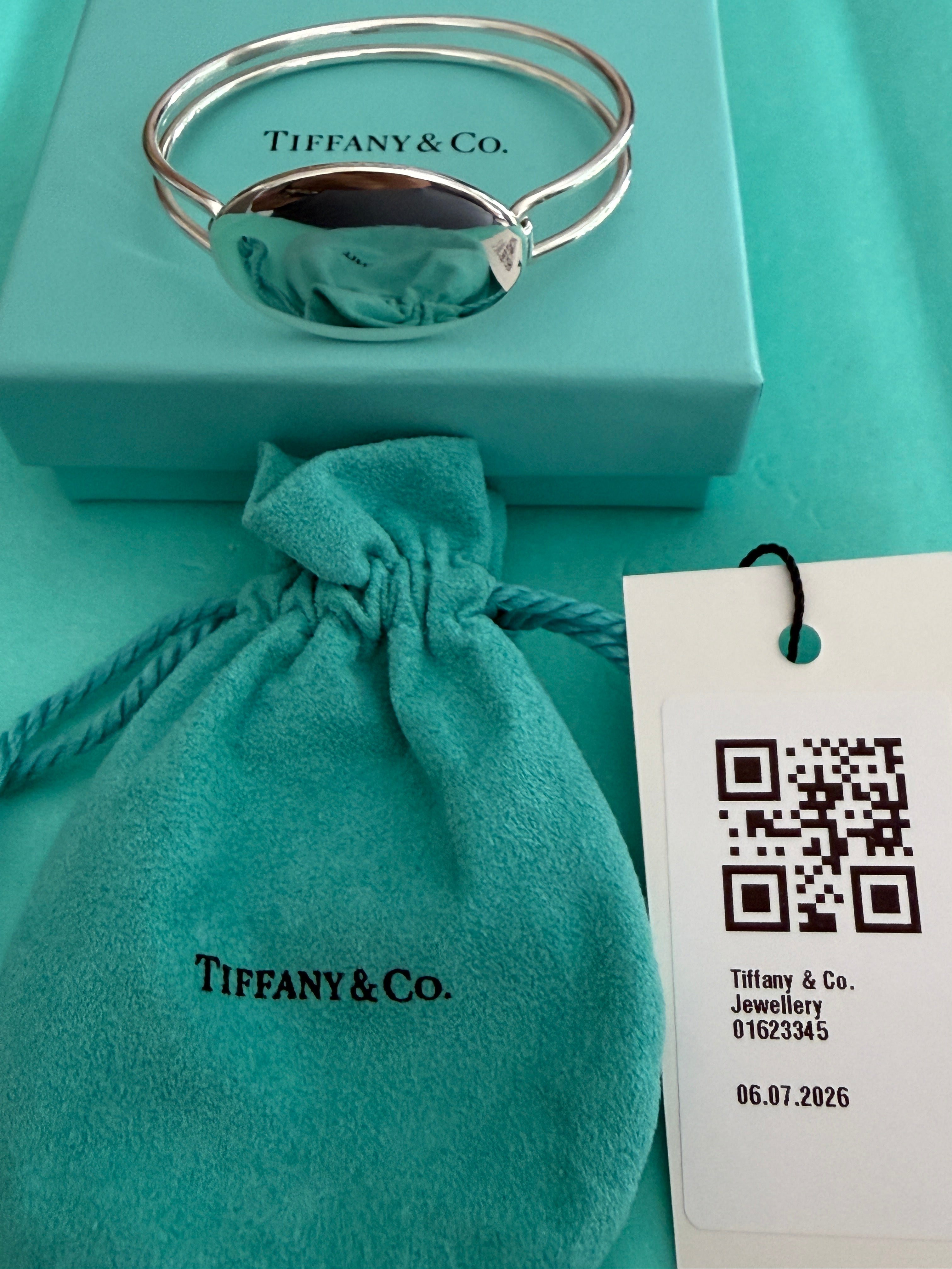 Tiffany & Co. Sterling Silver Oval ID Tag Double Wire Bangle Bracelet