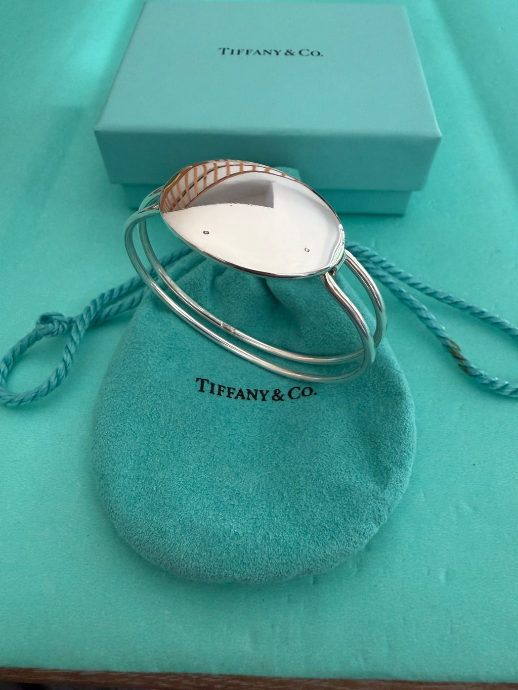 Tiffany & Co. Sterling Silver Oval ID Tag Double Wire Bangle Bracelet