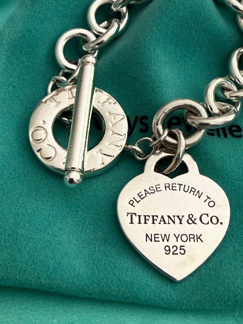 Tiffany & Co. Please Return To Tiffany Heart Tag Toggle Charm Bracelet 7 inches