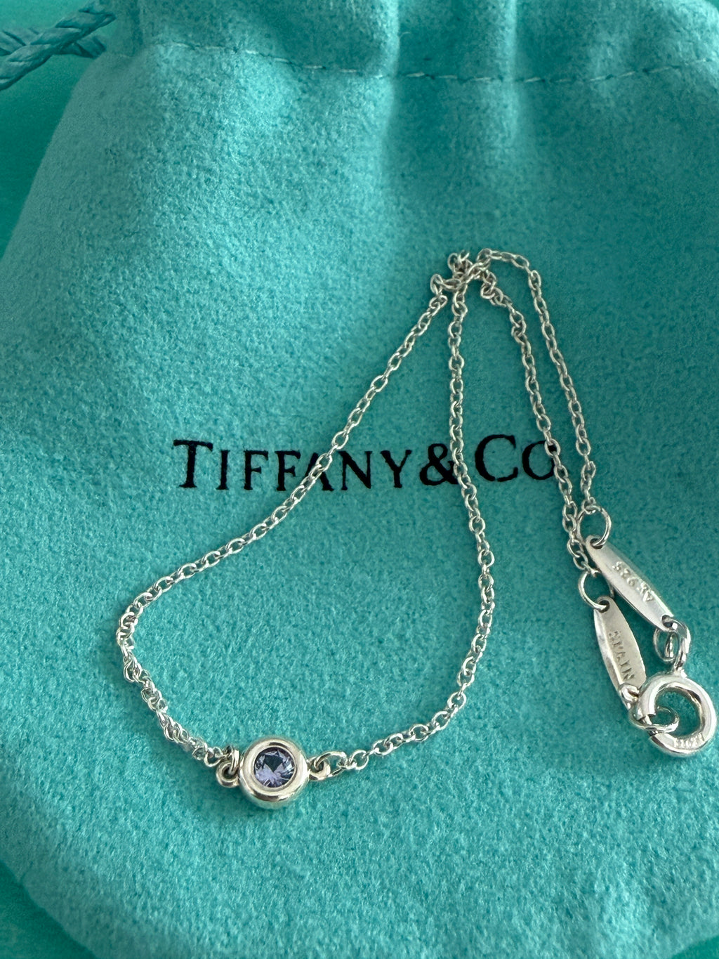 Tiffany & Co. Sterling Silver Elsa Peretti By the Yard Aquamarine Bracelet 20cm