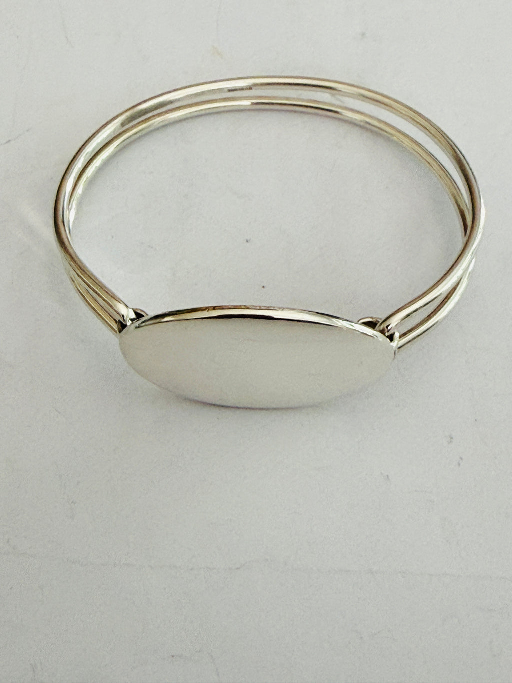 Tiffany & Co. Sterling Silver Oval ID Tag Double Wire Bangle Bracelet