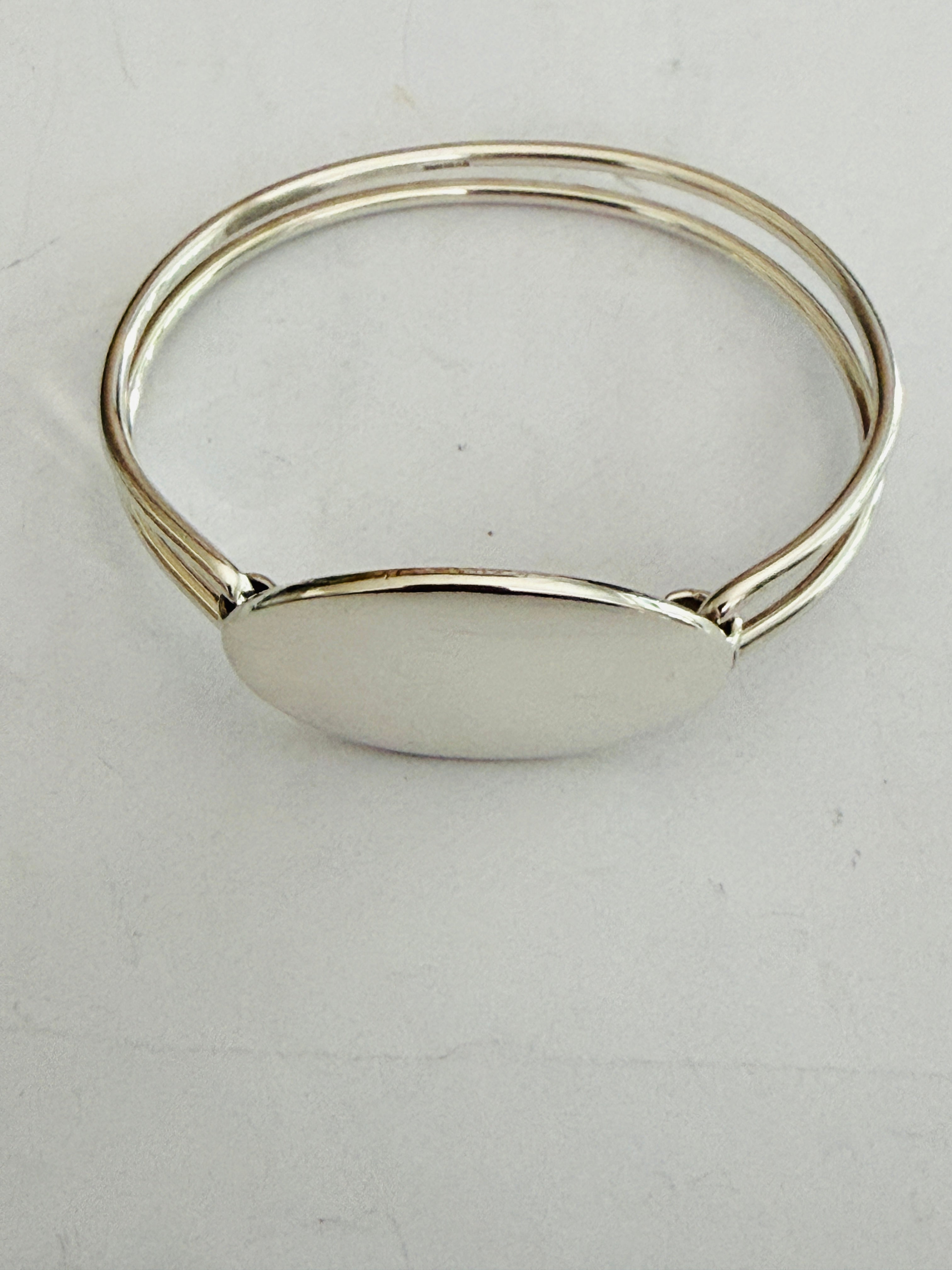 Tiffany & Co. Sterling Silver Oval ID Tag Double Wire Bangle Bracelet