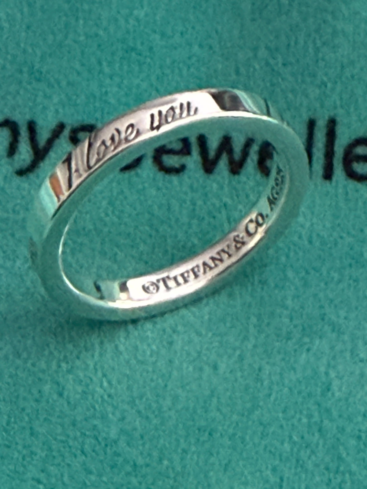 Tiffany & Co. Sterling Silver “I Love You” Narrow Band Ring Size J UK