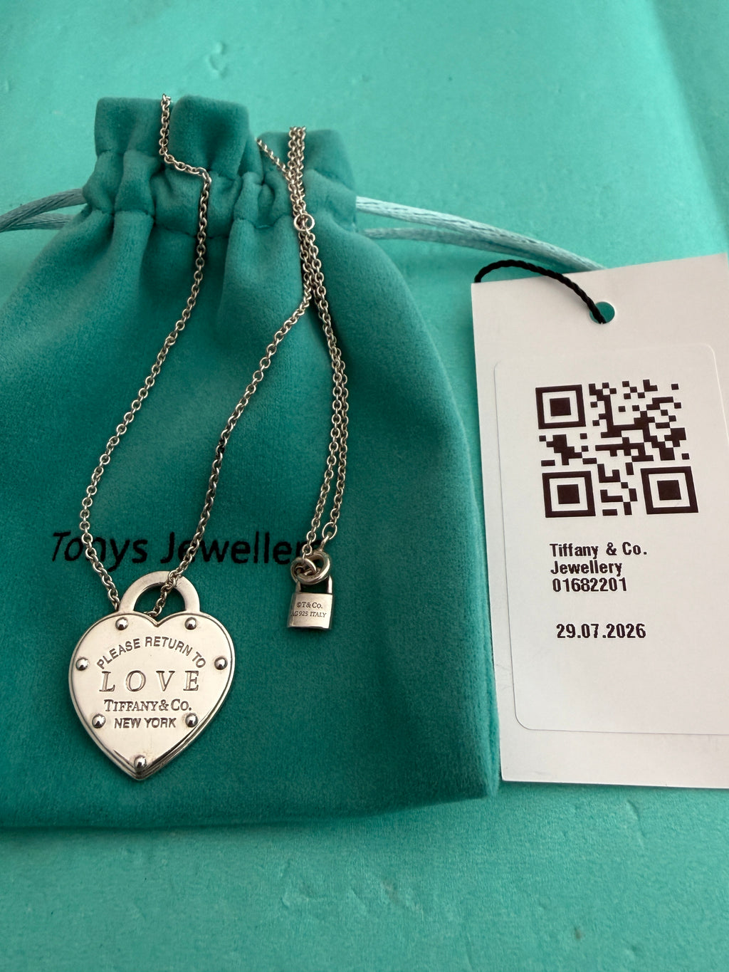 Tiffany & Co. LOVE Heart Pendant and Padlock Italy 18 - 20”