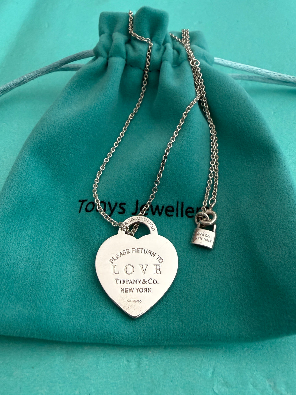 Tiffany & Co. LOVE Heart Pendant and Padlock Italy 18 - 20”