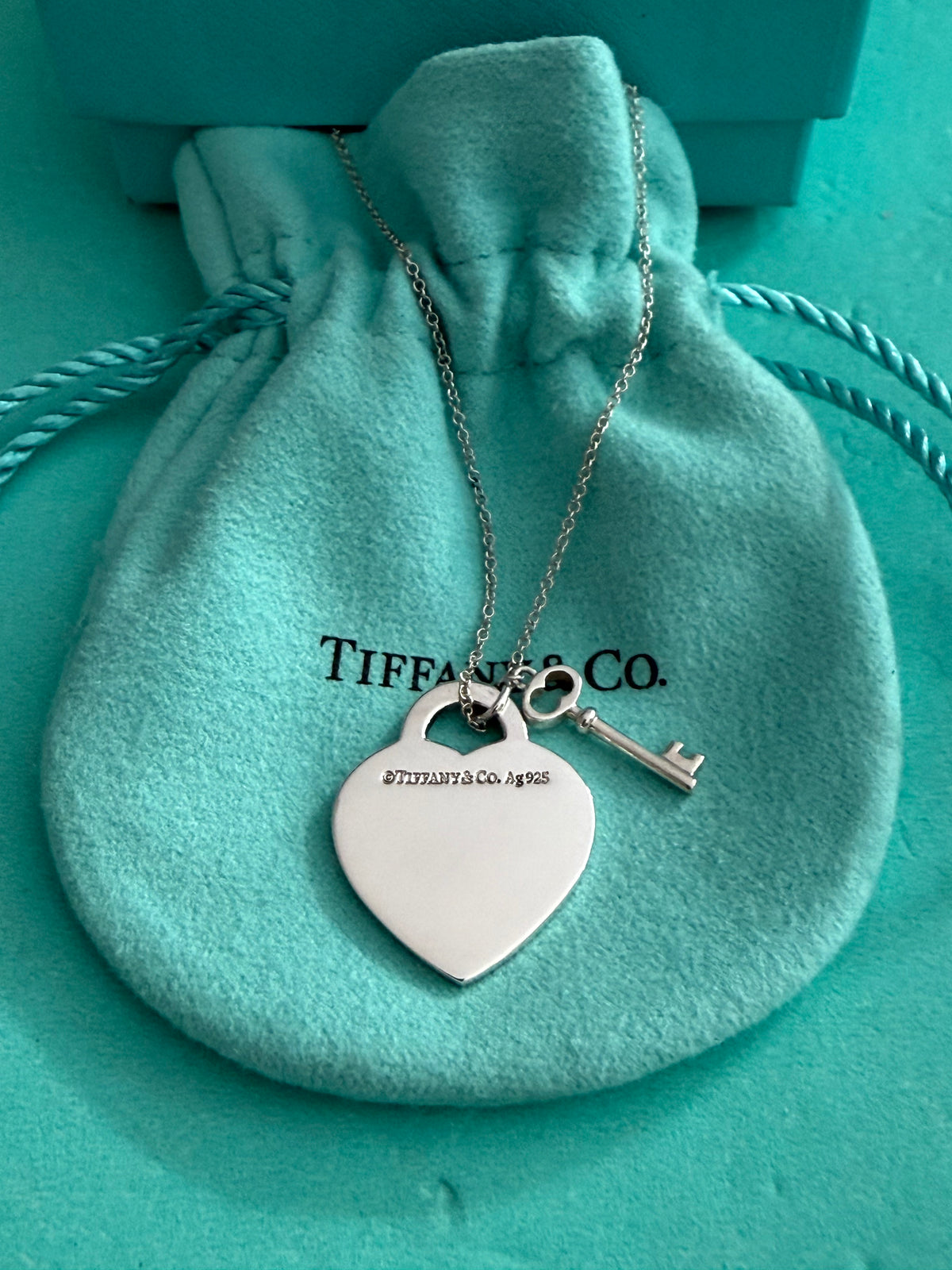 Tiffany & Co. Please Return To Tiffany Diamond Heart with key Necklace 16” - 18” long