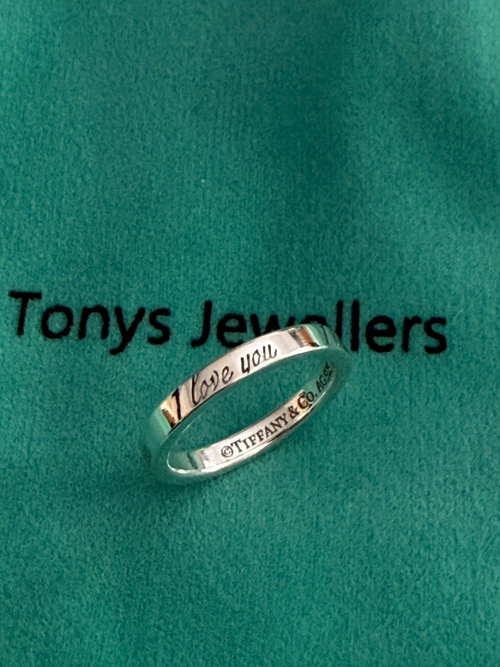 Tiffany & Co. Sterling Silver “I Love You” Narrow Band Ring Size J UK
