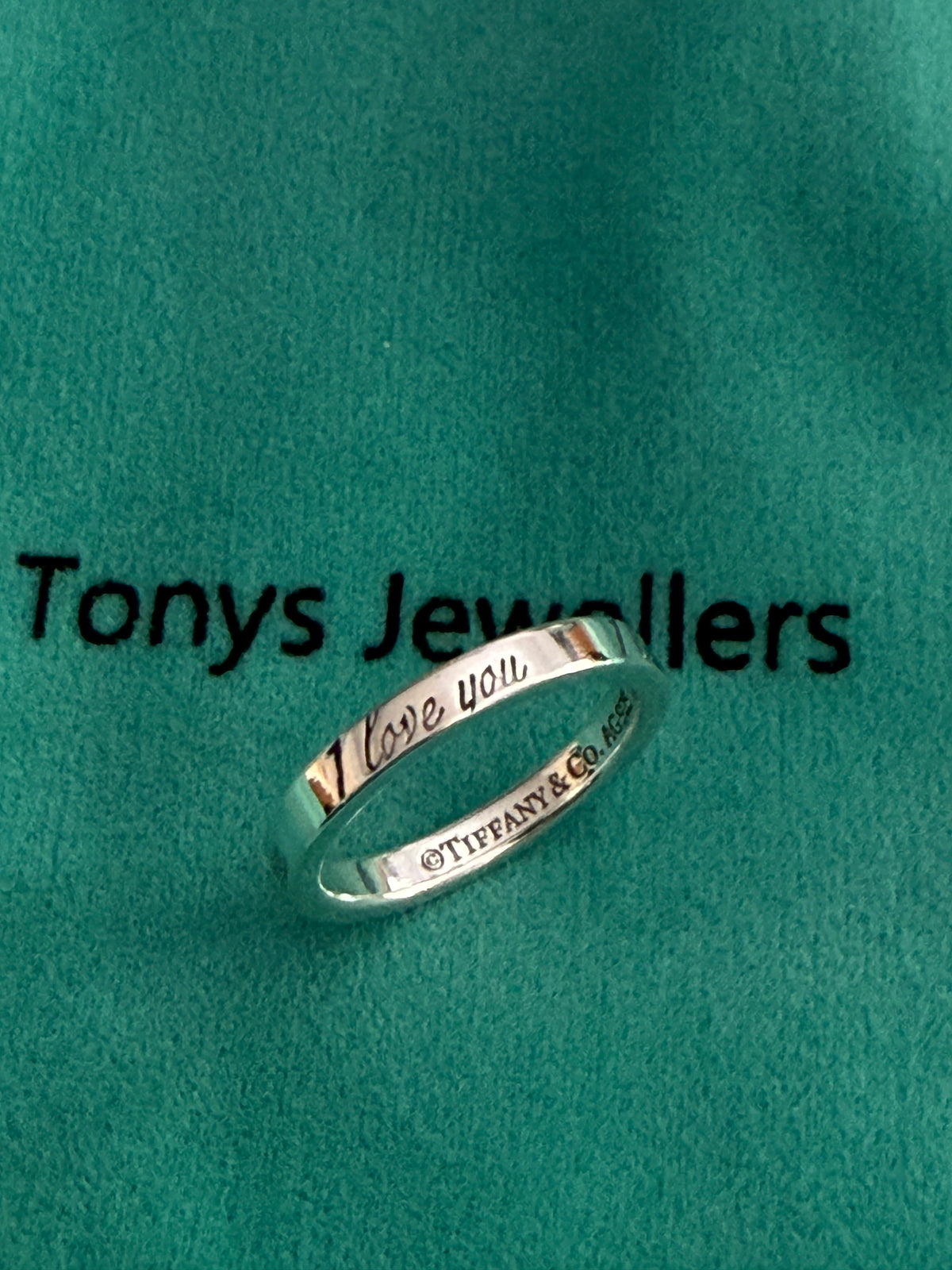 Tiffany & Co. Sterling Silver “I Love You” Narrow Band Ring Size J UK