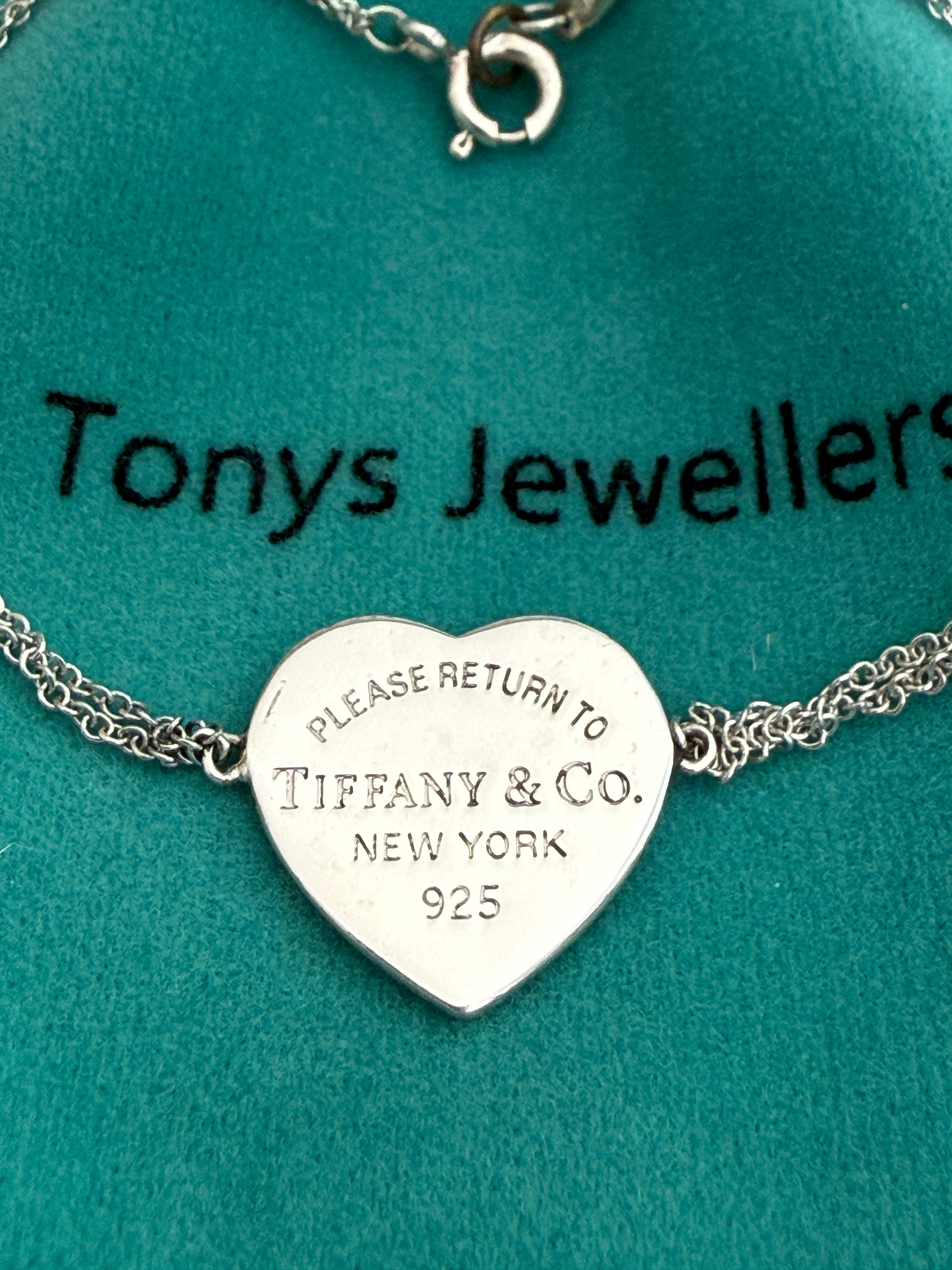 Tiffany & Co. Please Return To Tiffany Heart Tag Double Chain Bracelet 6.5 inches