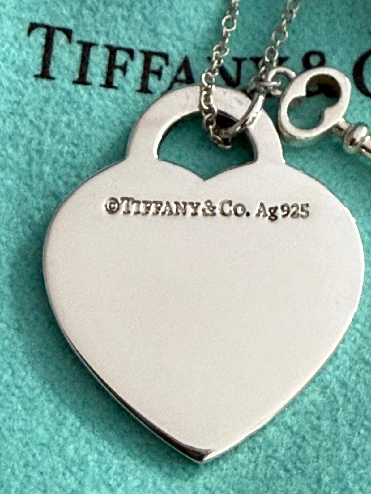 Tiffany & Co. Please Return To Tiffany Diamond Heart with key Necklace 16” - 18” long