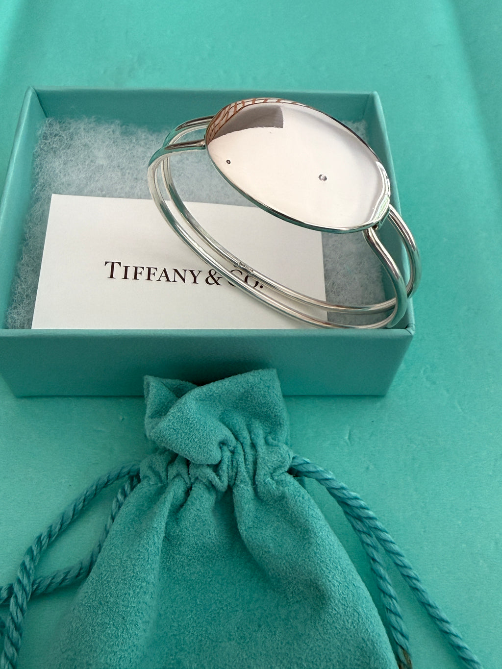 Tiffany & Co. Sterling Silver Oval ID Tag Double Wire Bangle Bracelet
