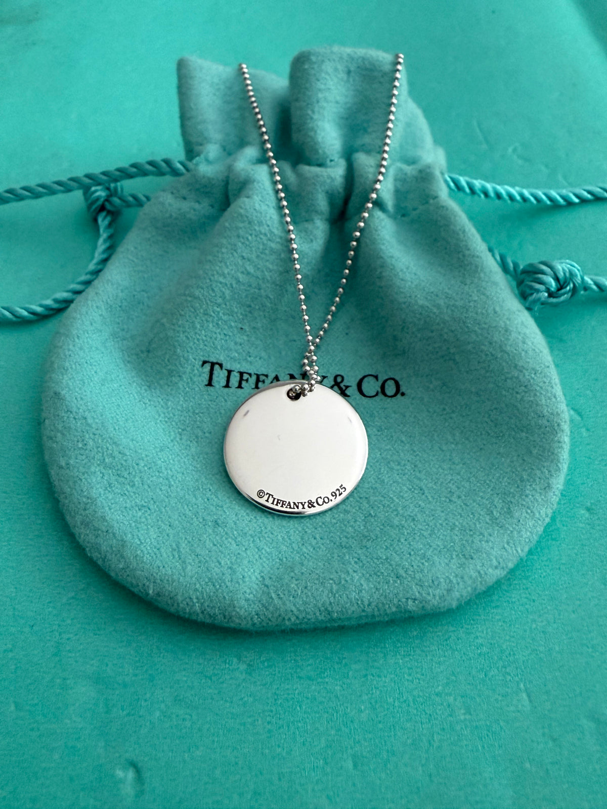 Tiffany & Co. Silver Alphabet Disc Letter Initial “H” Pendant Necklace 18”