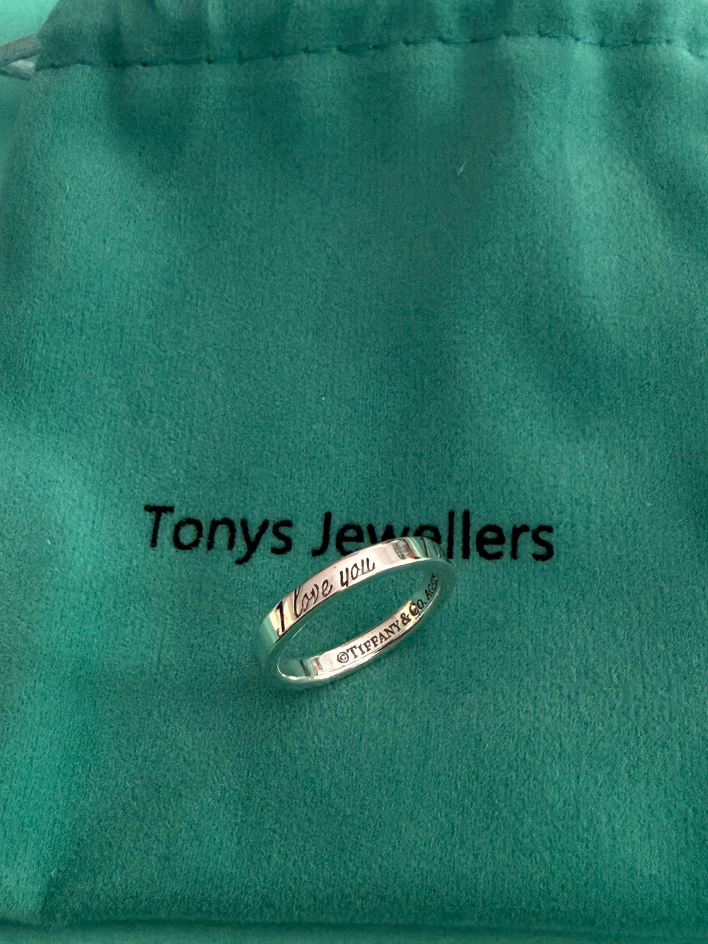 Tiffany & Co. Sterling Silver “I Love You” Narrow Band Ring Size J UK