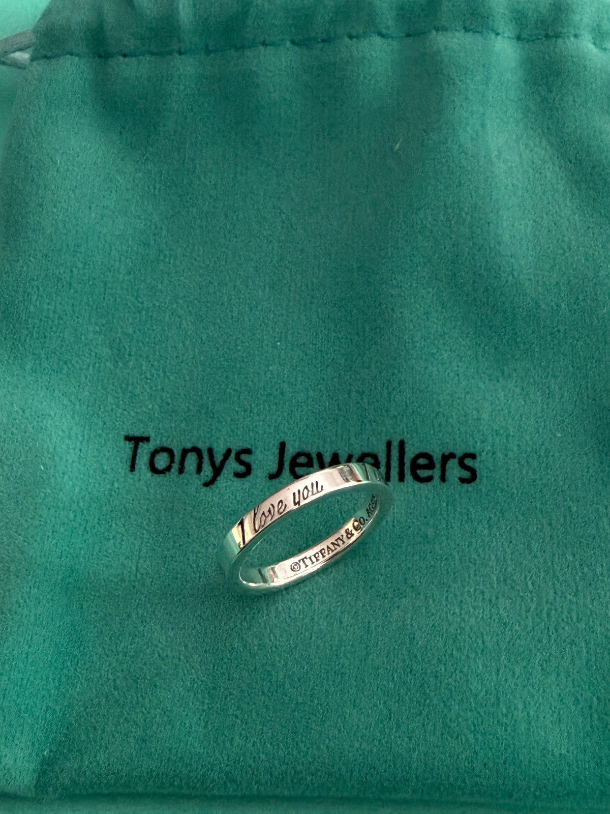 Tiffany & Co. Sterling Silver “I Love You” Narrow Band Ring Size J UK