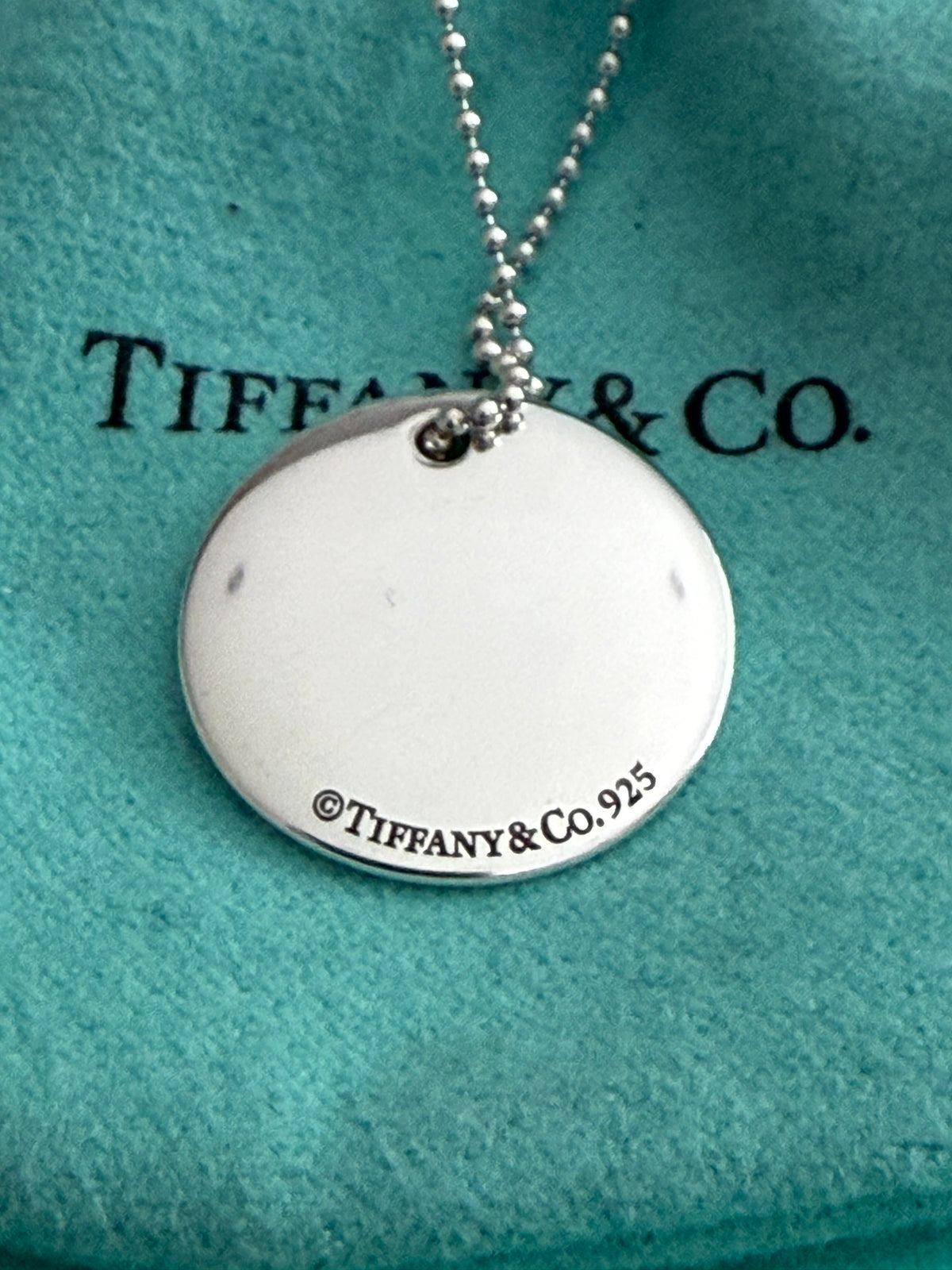 Tiffany & Co. Silver Alphabet Disc Letter Initial “H” Pendant Necklace 18”