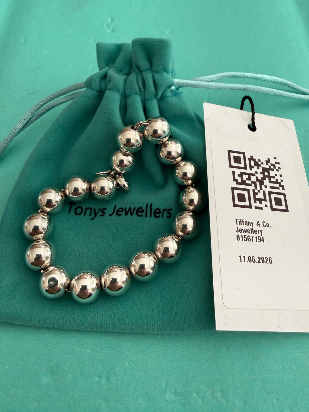 Tiffany & Co. Sterling Silver Hardwear 10mm Beaded Ball Bracelet 7 inches