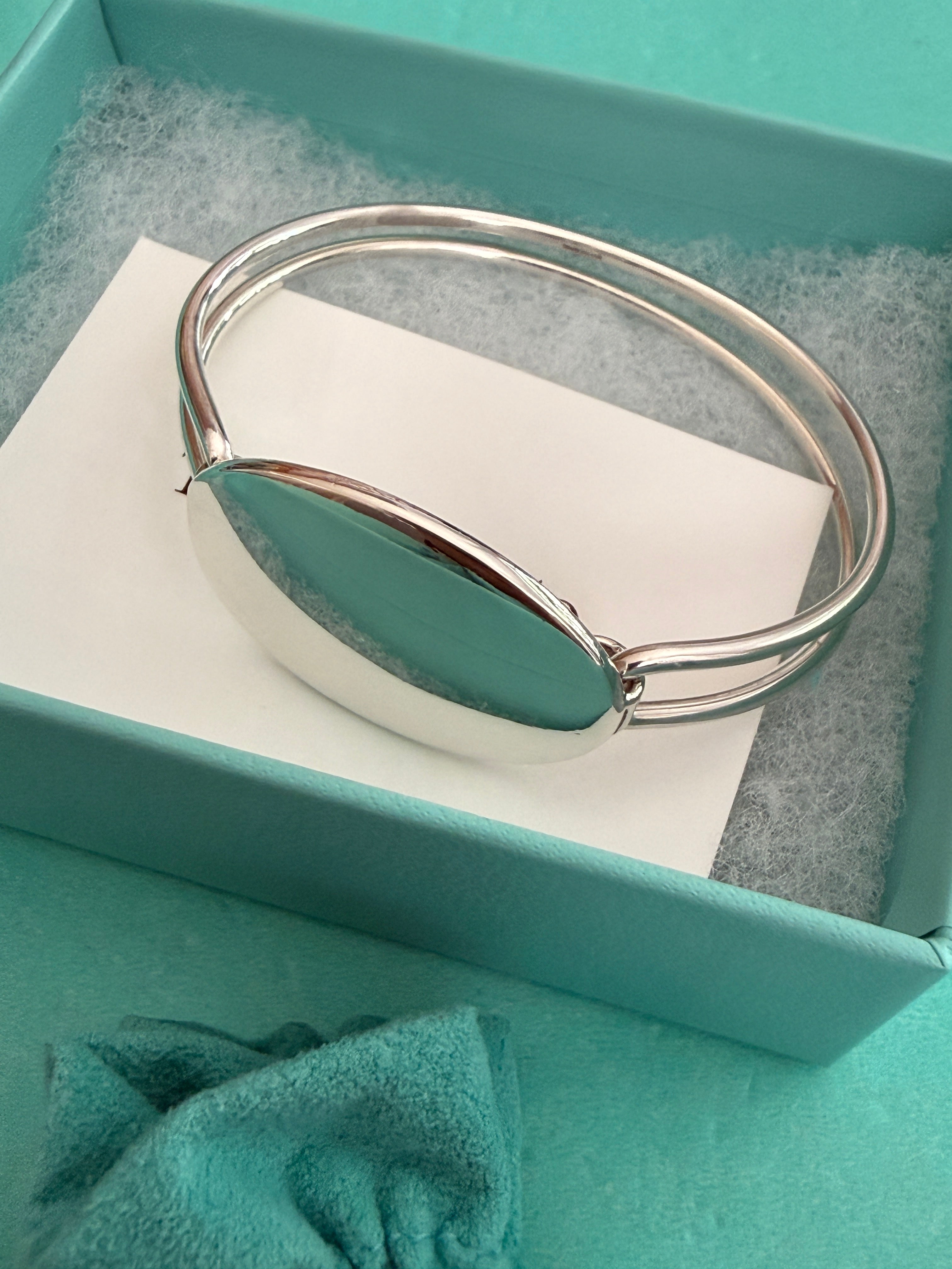 Tiffany & Co. Sterling Silver Oval ID Tag Double Wire Bangle Bracelet