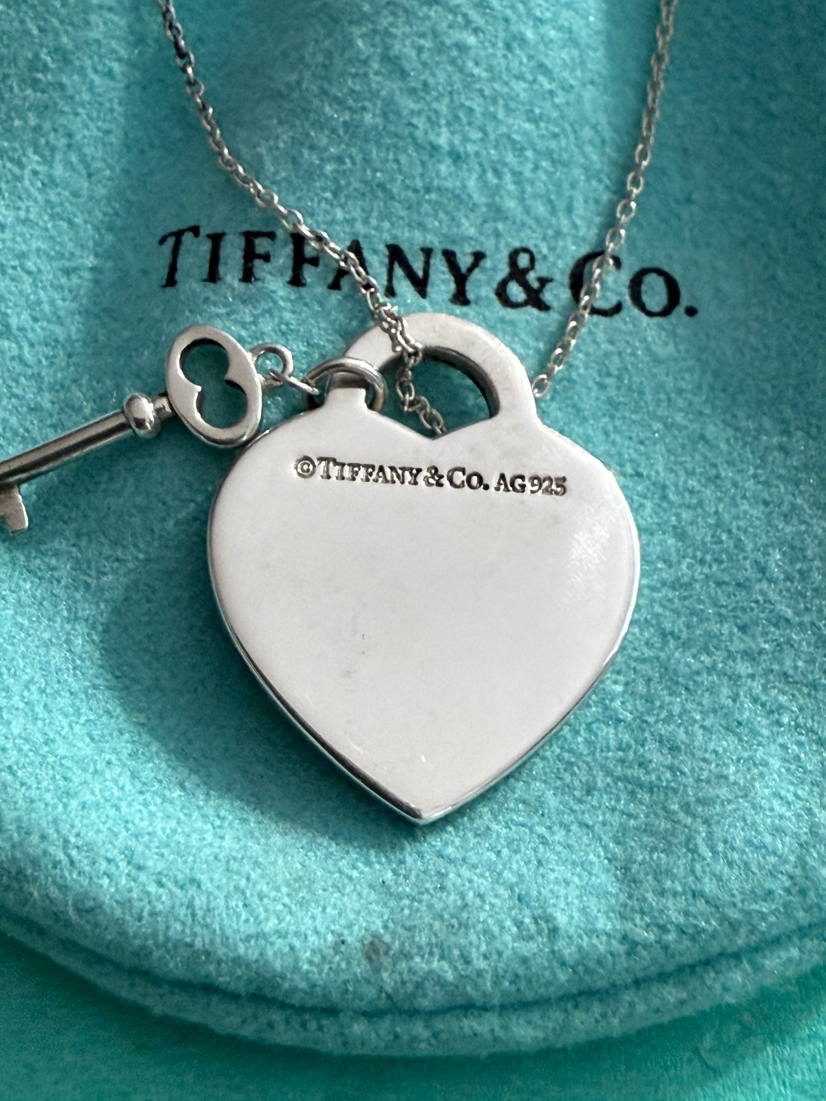 Tiffany & Co. Please Return To Tiffany Heart Tag with Key Necklace 16 Inches long