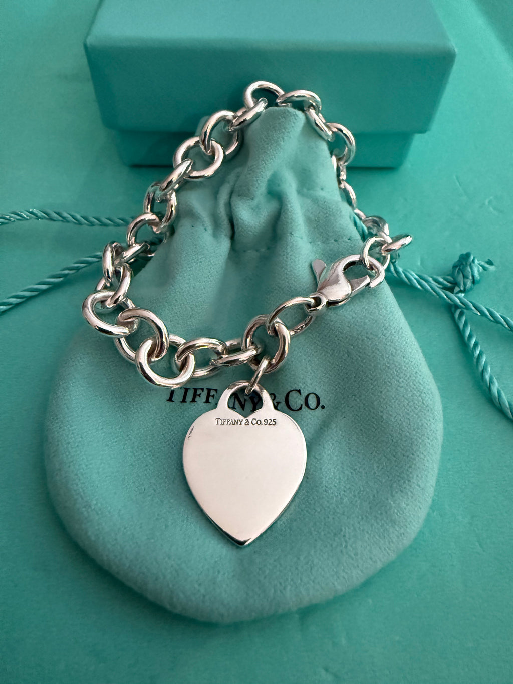 Tiffany & Co. Sterling Silver Heart Tag Charm Bracelet – 7”