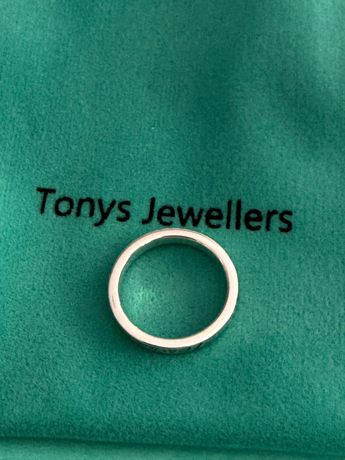 Tiffany & Co. Sterling Silver “I Love You” Narrow Band Ring Size J UK