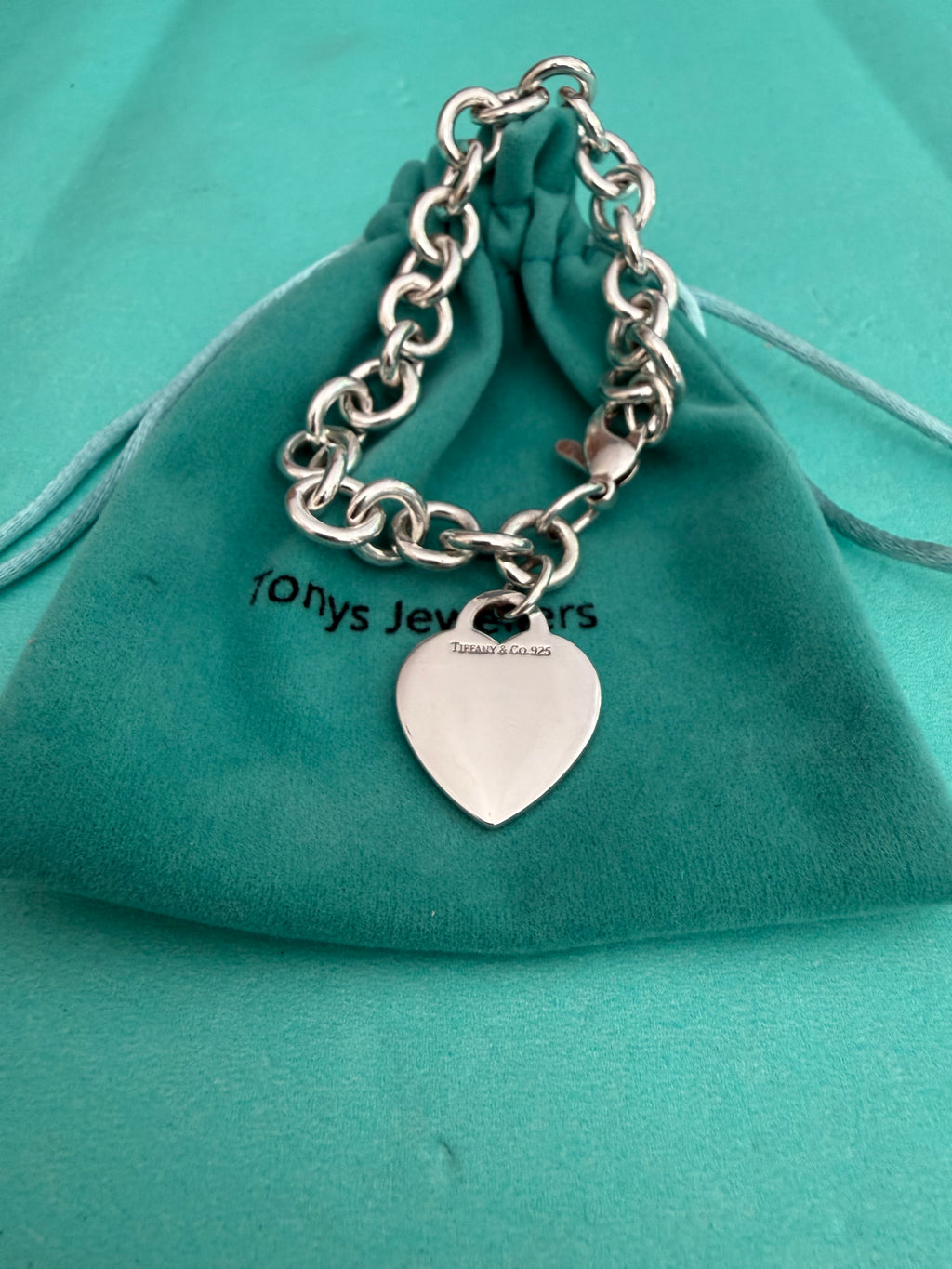 Tiffany & Co. Sterling Silver Heart Tag Charm Bracelet – 7”