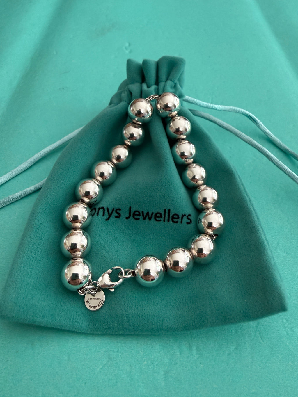Tiffany & Co. Sterling Silver Hardwear 10mm Beaded Ball Bracelet 7 inches