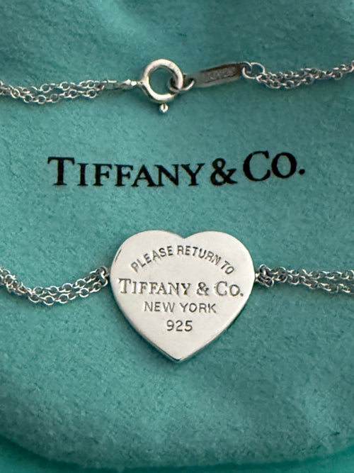 Tiffany & Co. Please Return To Tiffany Heart Tag Double Chain Bracelet 6.5 inches small