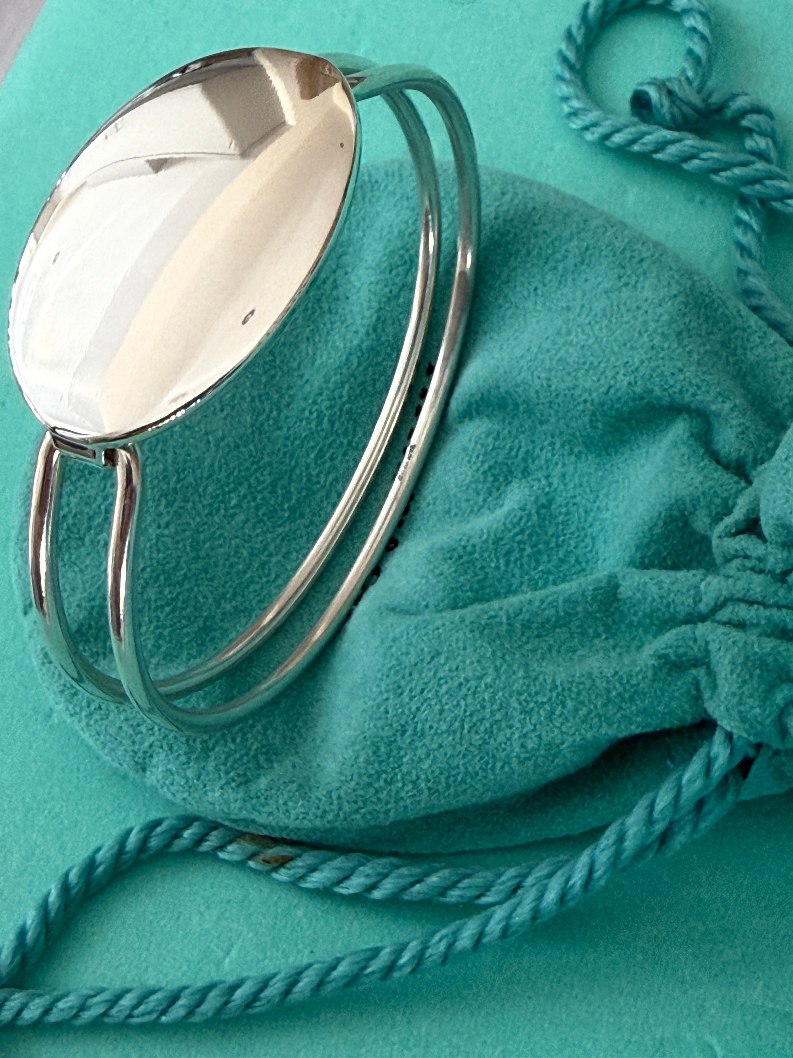 Tiffany & Co. Sterling Silver Oval ID Tag Double Wire Bangle Bracelet