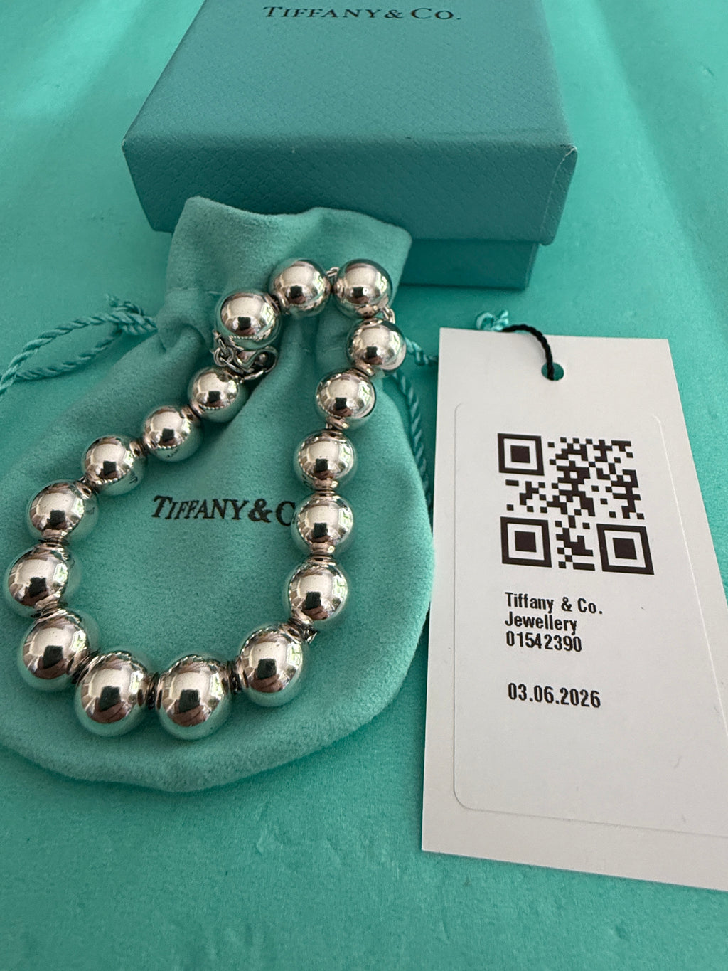 Tiffany & Co. Sterling Silver Hardwear 10mm Beaded Ball Bracelet 7 inches