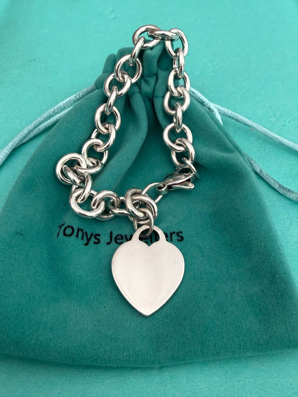 Tiffany & Co. Sterling Silver Heart Tag Charm Bracelet – 7”
