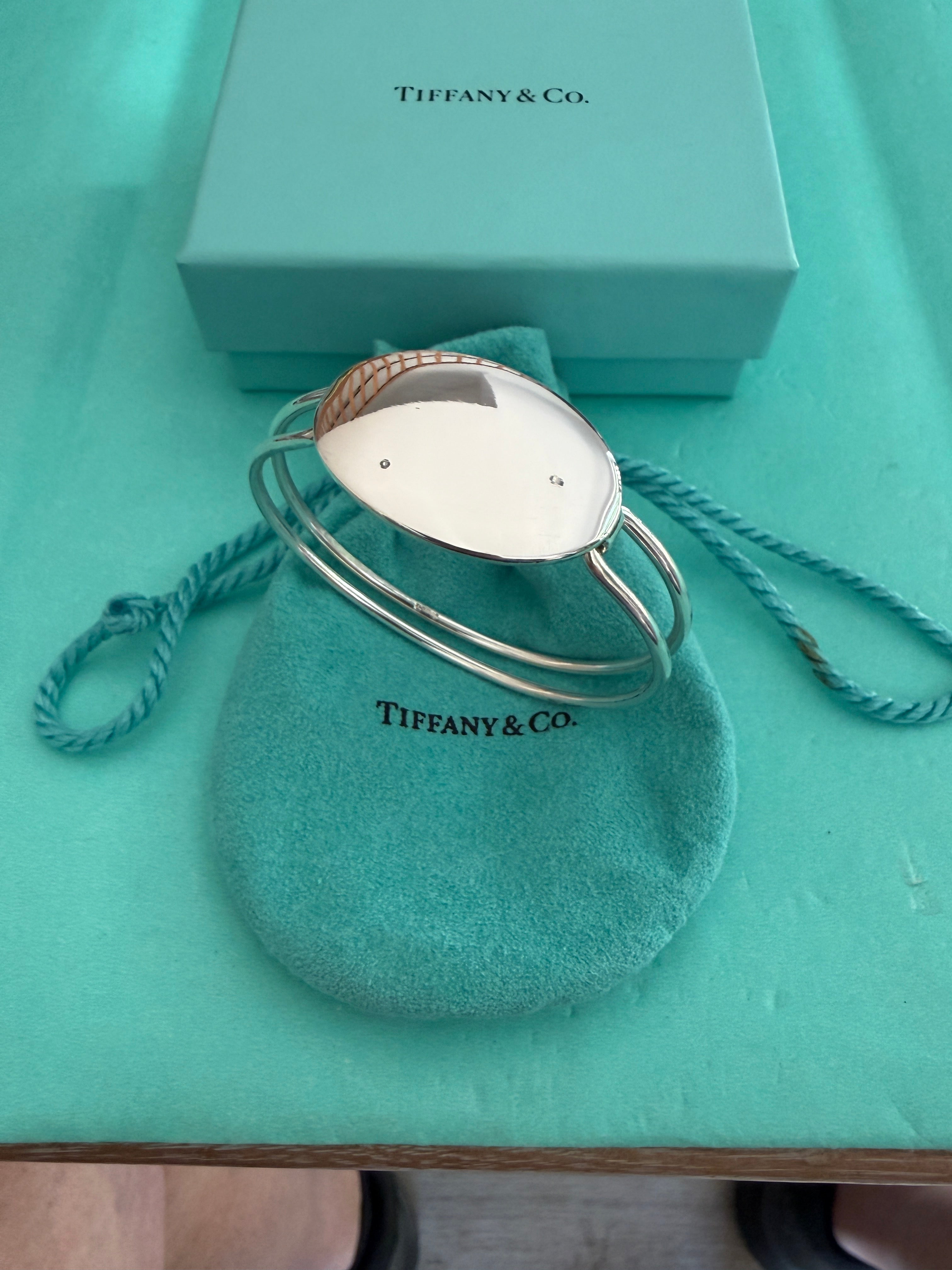 Tiffany & Co. Sterling Silver Oval ID Tag Double Wire Bangle Bracelet
