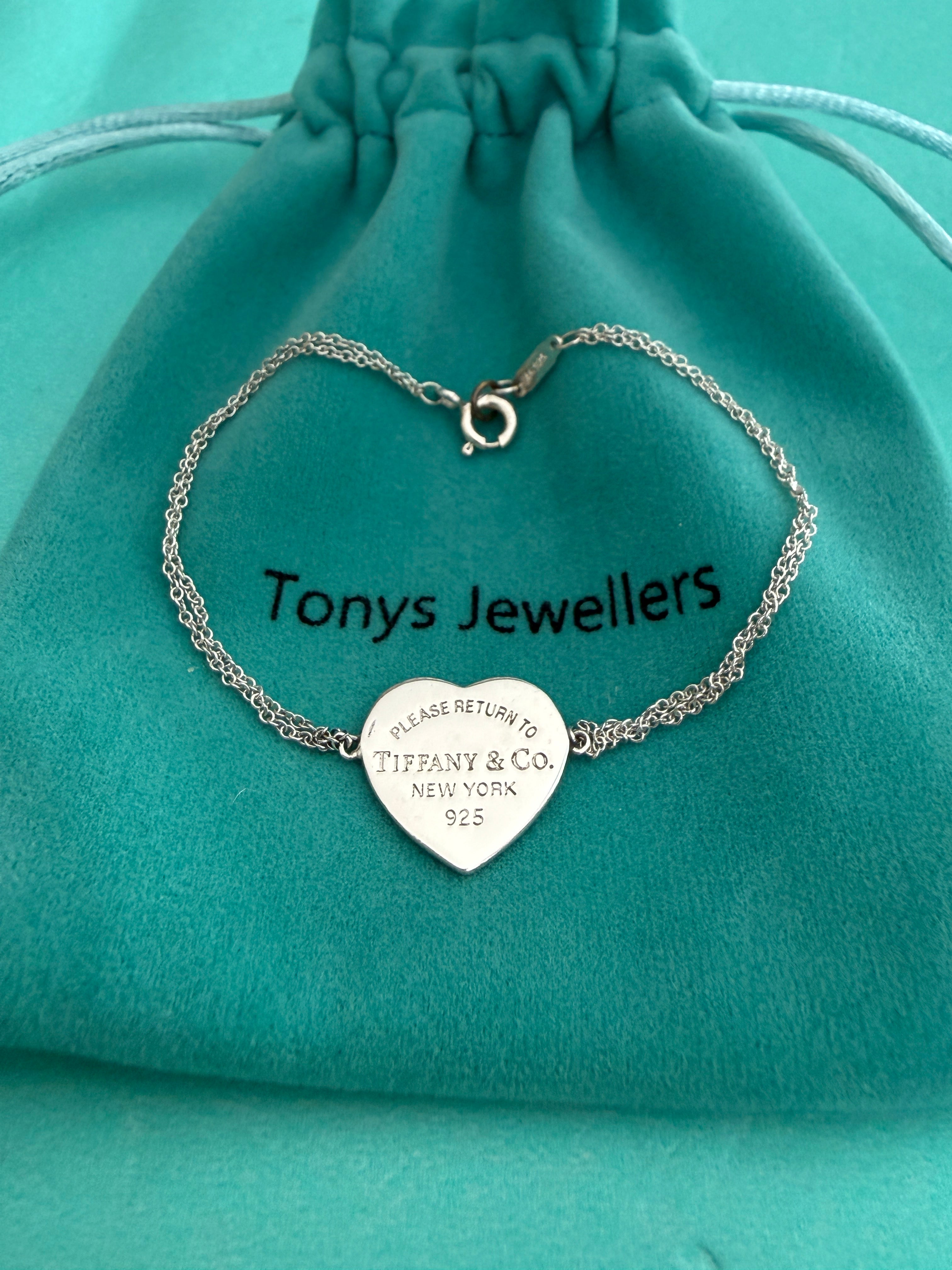 Tiffany & Co. Please Return To Tiffany Heart Tag Double Chain Bracelet 6.5 inches