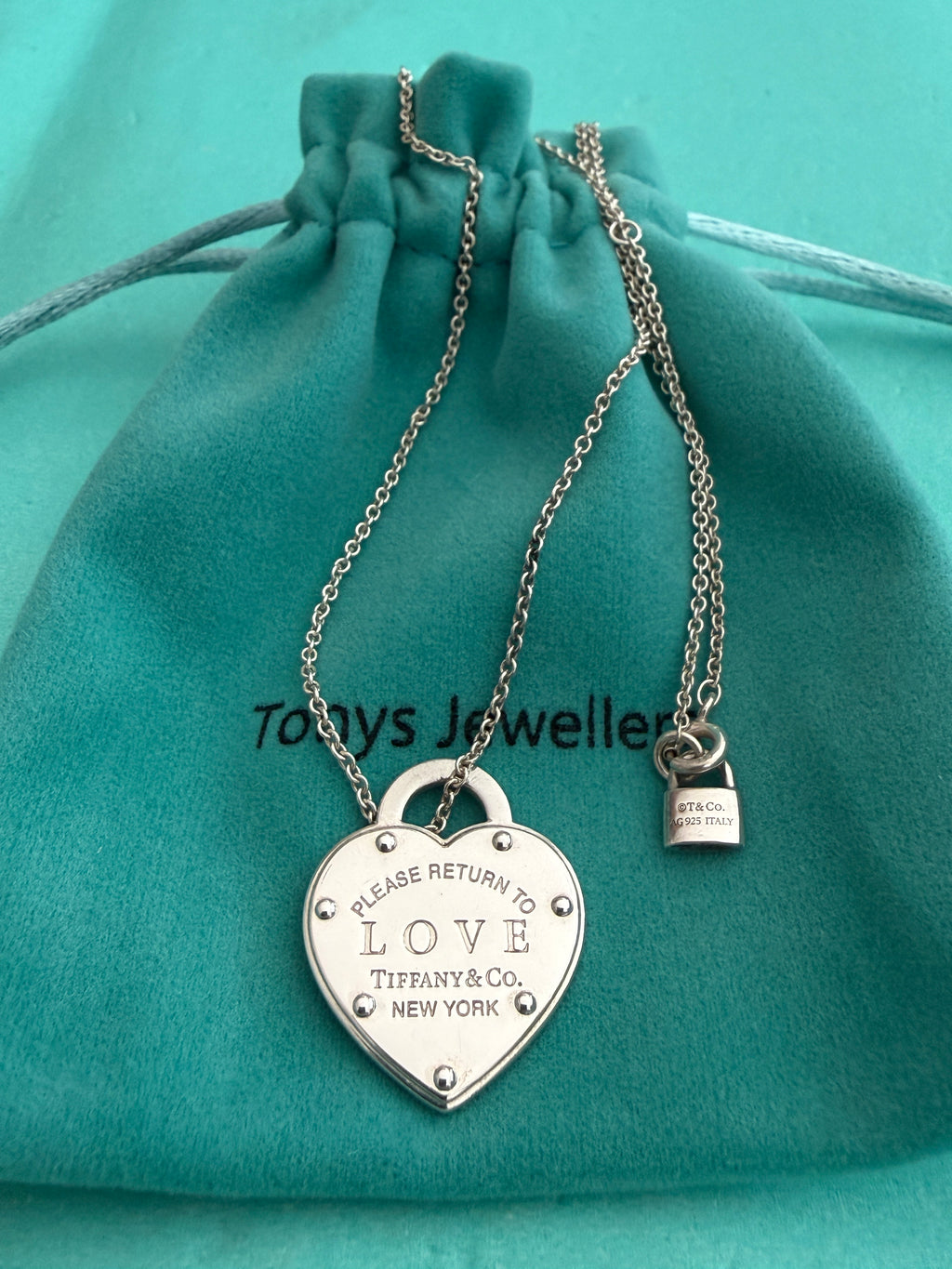 Tiffany & Co. LOVE Heart Pendant and Padlock Italy 18 - 20”