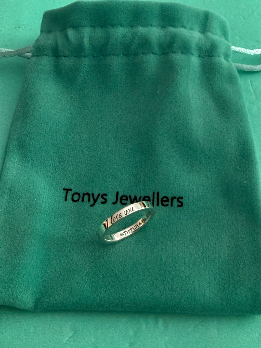 Tiffany & Co. Sterling Silver “I Love You” Narrow Band Ring Size J UK