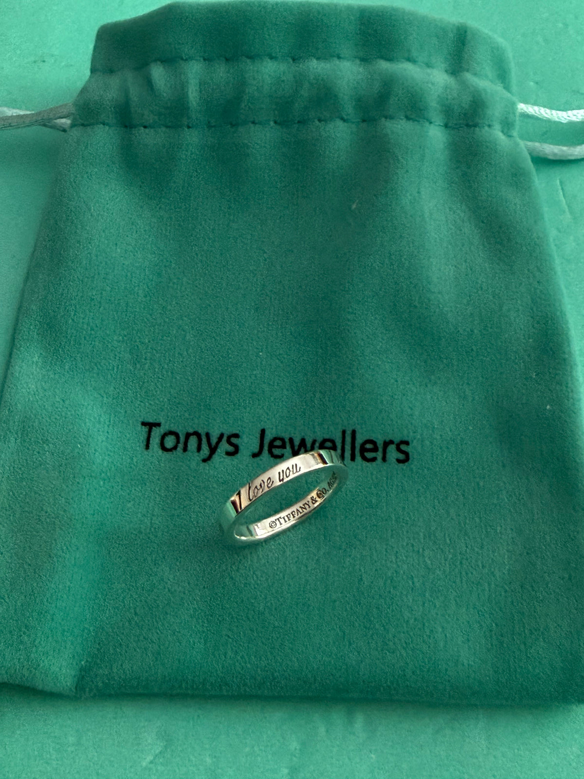 Tiffany & Co. Sterling Silver “I Love You” Narrow Band Ring Size J UK