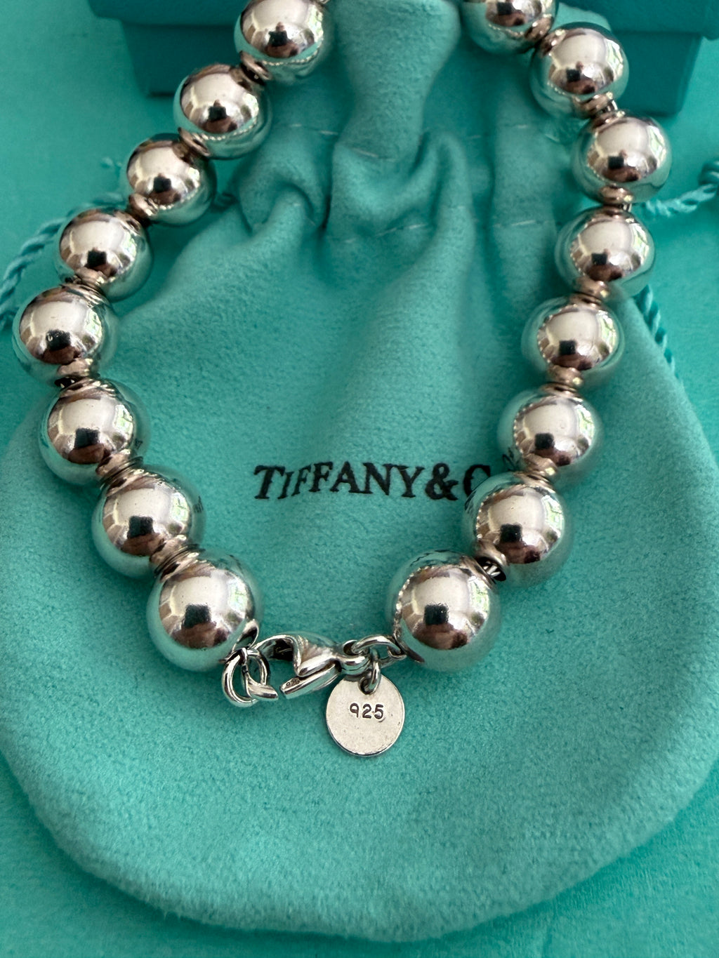 Tiffany & Co. Sterling Silver Hardwear 10mm Beaded Ball Bracelet 7 inches