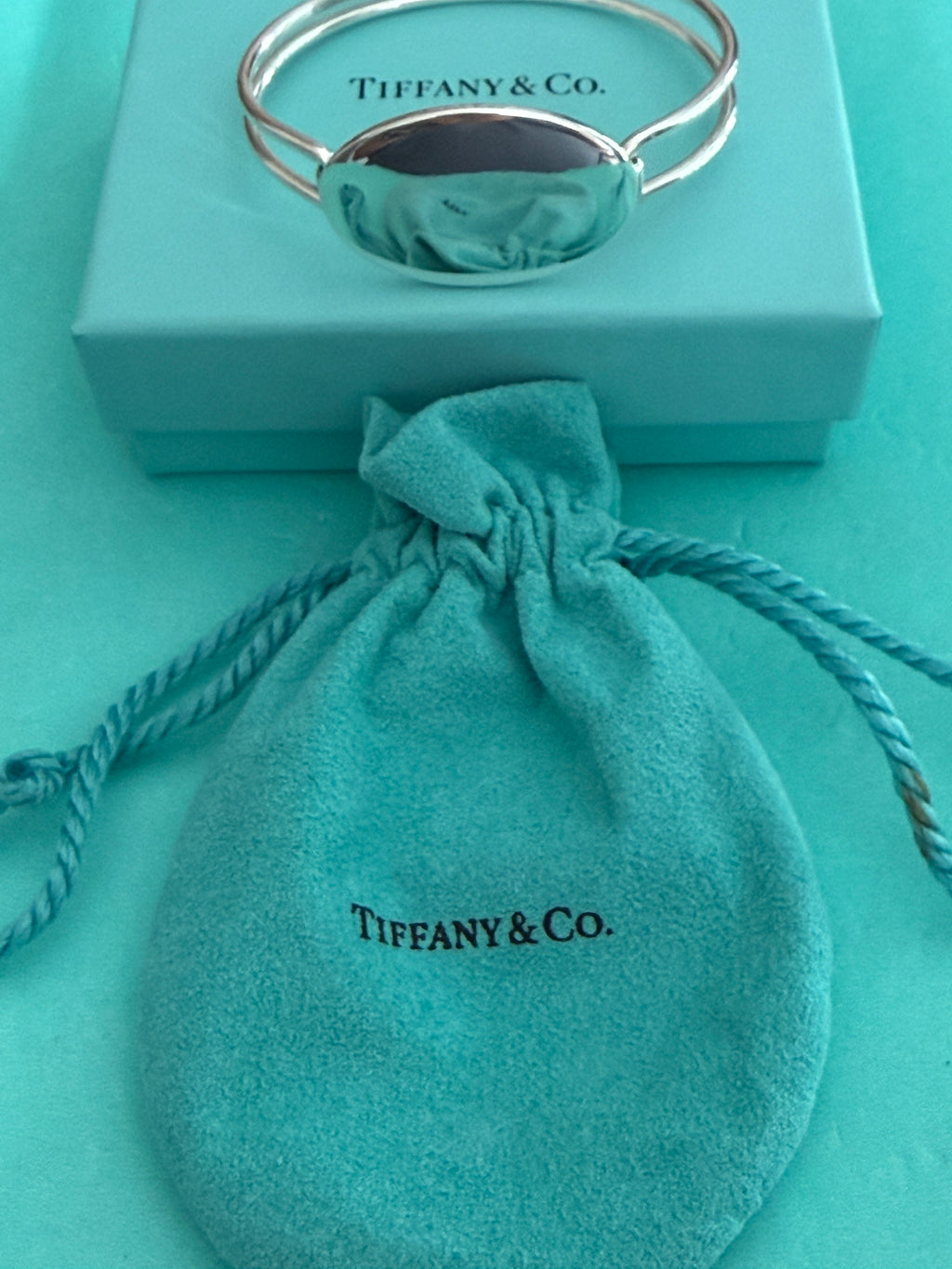 Tiffany & Co. Sterling Silver Oval ID Tag Double Wire Bangle Bracelet