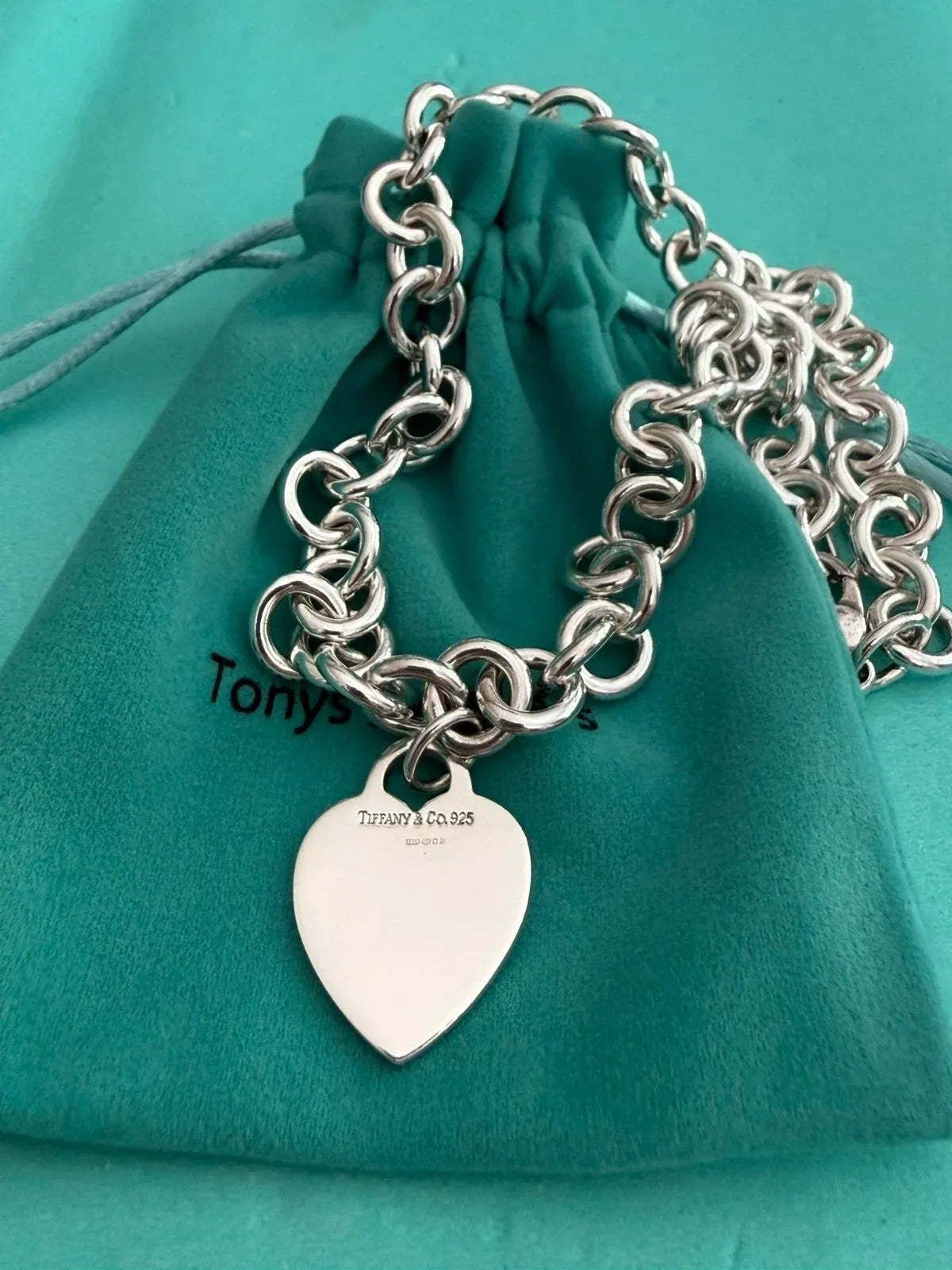 Tiffany & Co. Sterling Silver Heart Tag Choker Necklace – 16