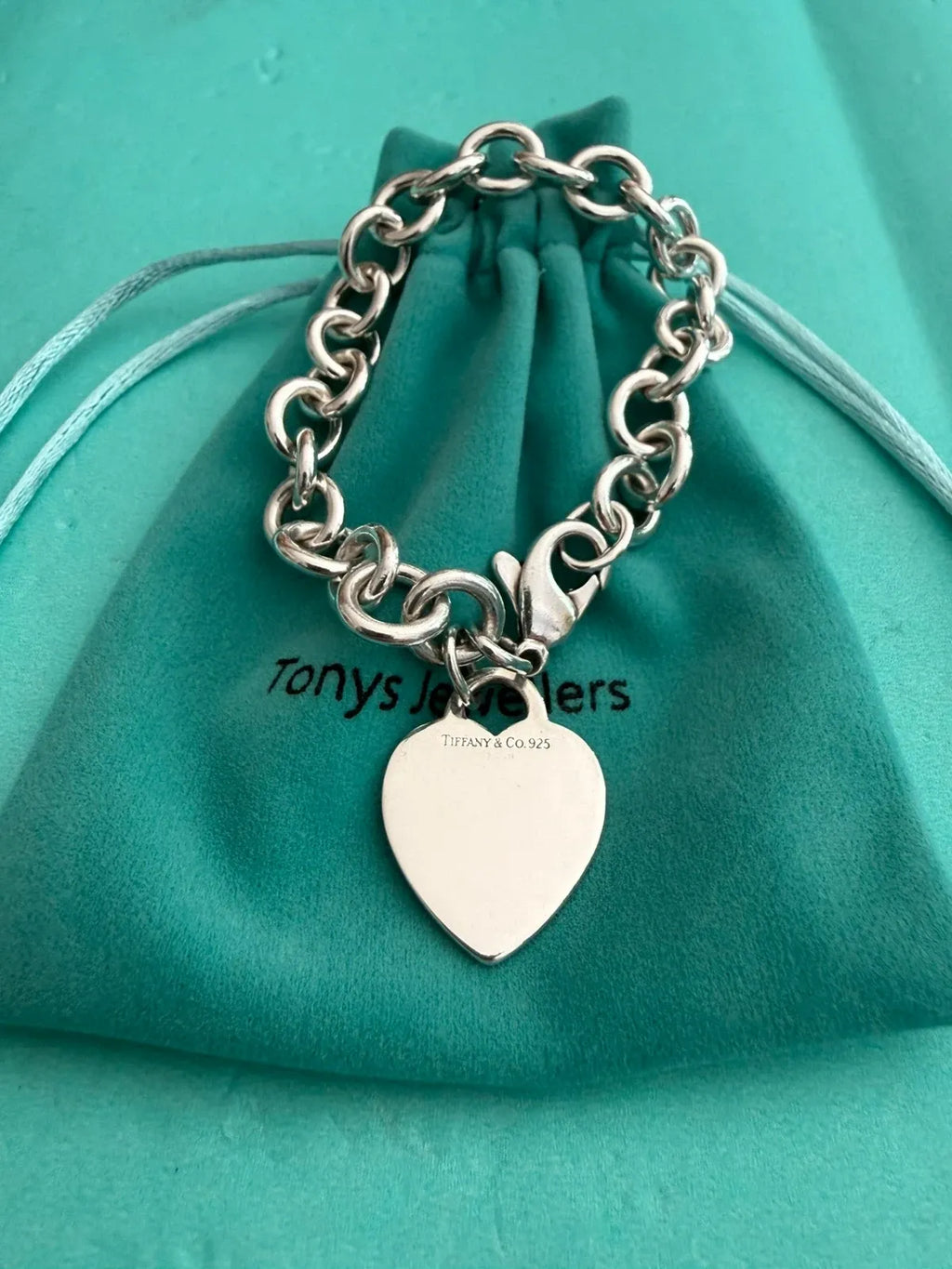 Tiffany & Co. Sterling Silver Heart Tag Charm Bracelet – 7.5