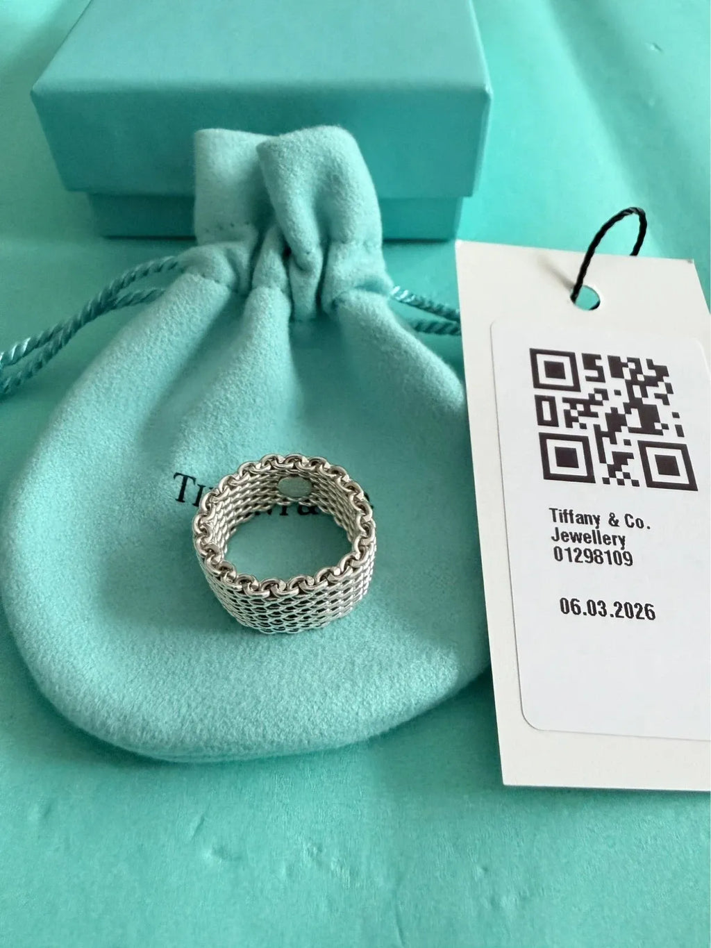 Tiffany & Co Sterling Silver Somerset Mesh Flexible Wide Band Ring Size N 1/2