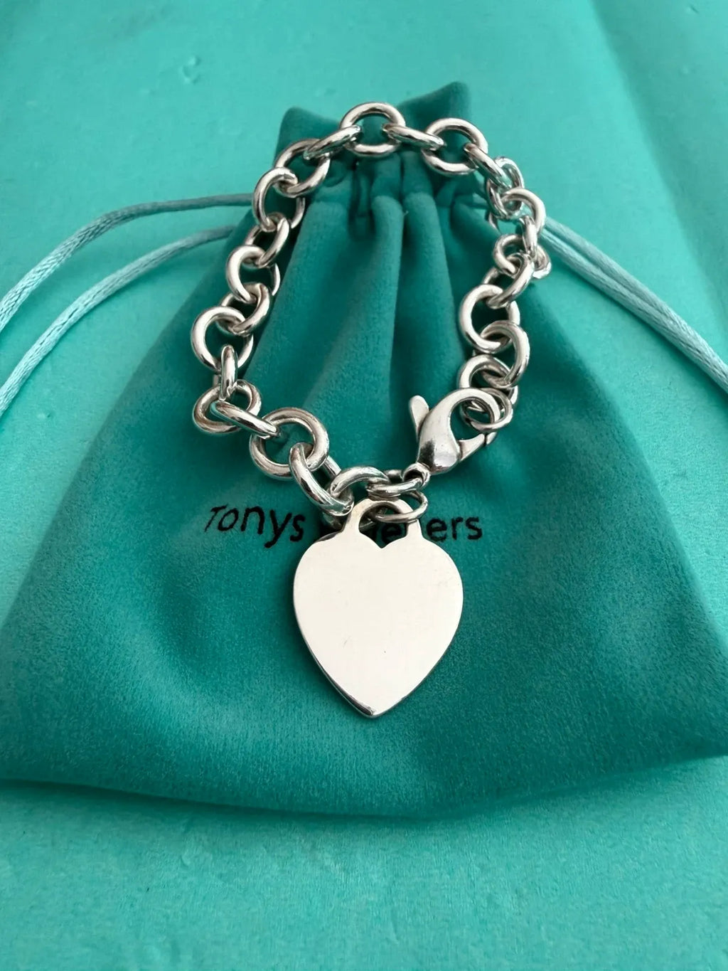 Tiffany & Co. Sterling Silver Heart Tag Charm Bracelet – 7.5