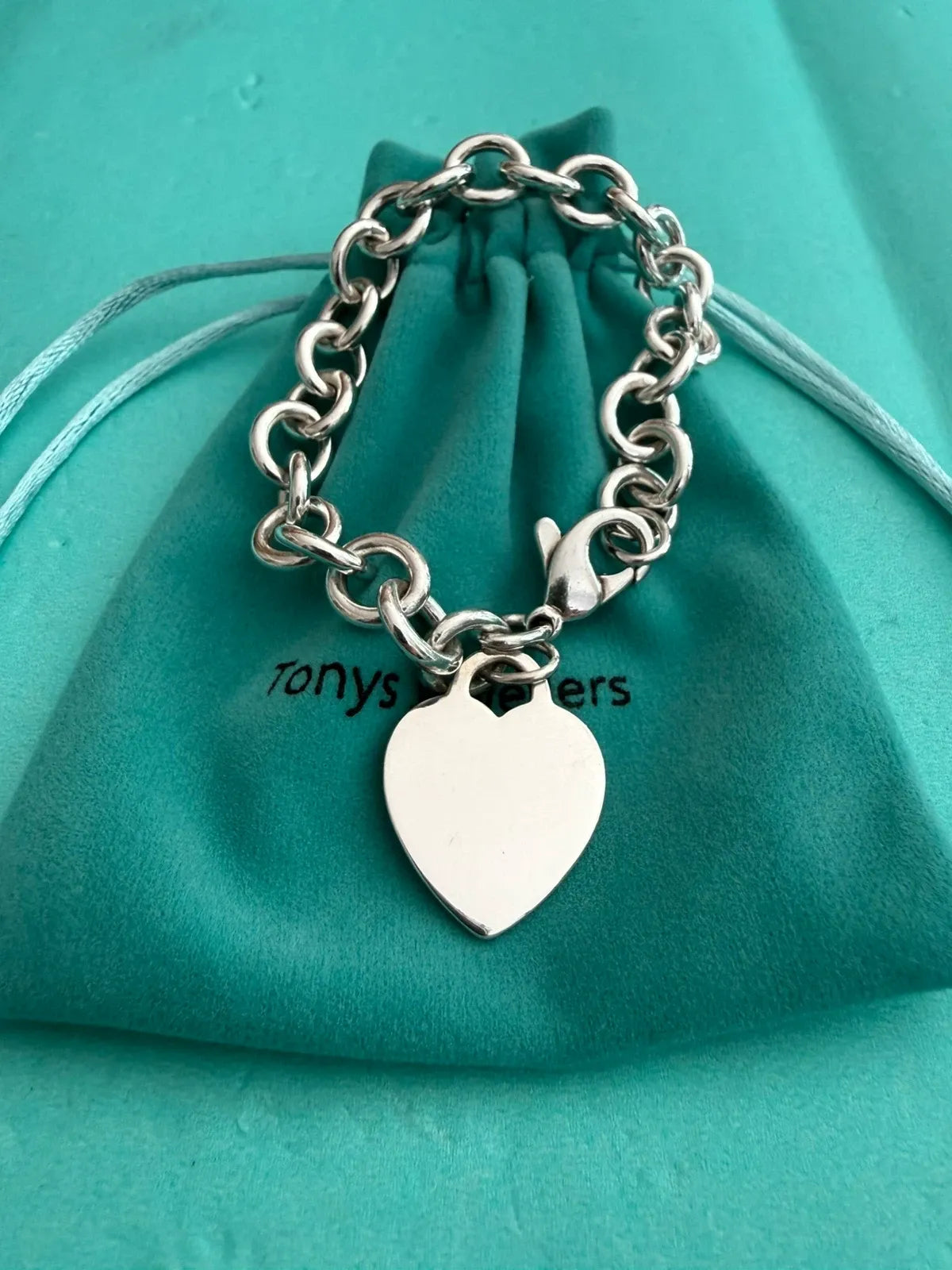 Tiffany & Co. Sterling Silver Heart Tag Charm Bracelet – 7.5