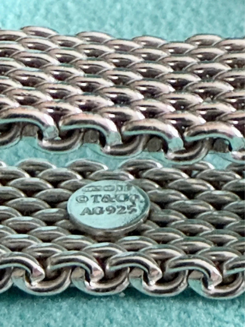 Tiffany & Co Sterling Silver Somerset Mesh Flexible Wide Band Ring Size N 1/2