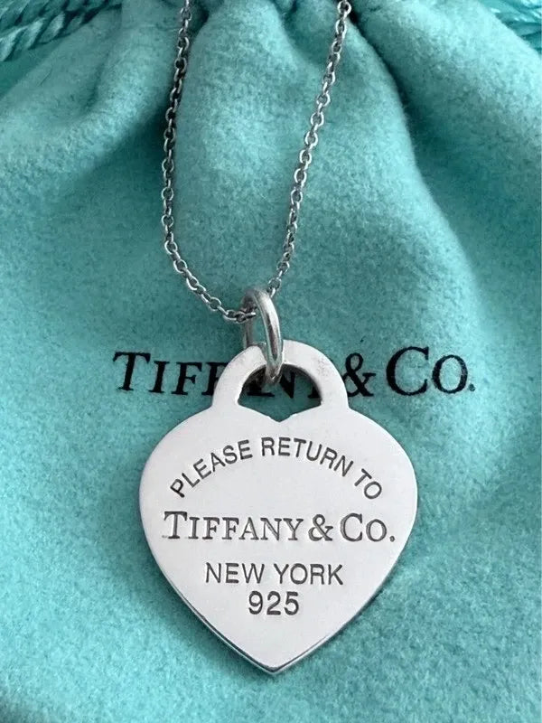 Tiffany & Co. Please Return To Tiffany Blue Enamel Heart Tag Pendant Necklace 18