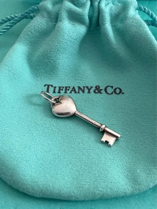 Tiffany & Co Sterling Silver Heart Key Turquoise Enamel Pendant