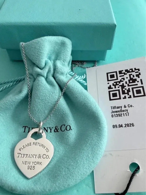 Tiffany & Co. Please Return To Tiffany Blue Enamel Heart Tag Pendant Necklace 18