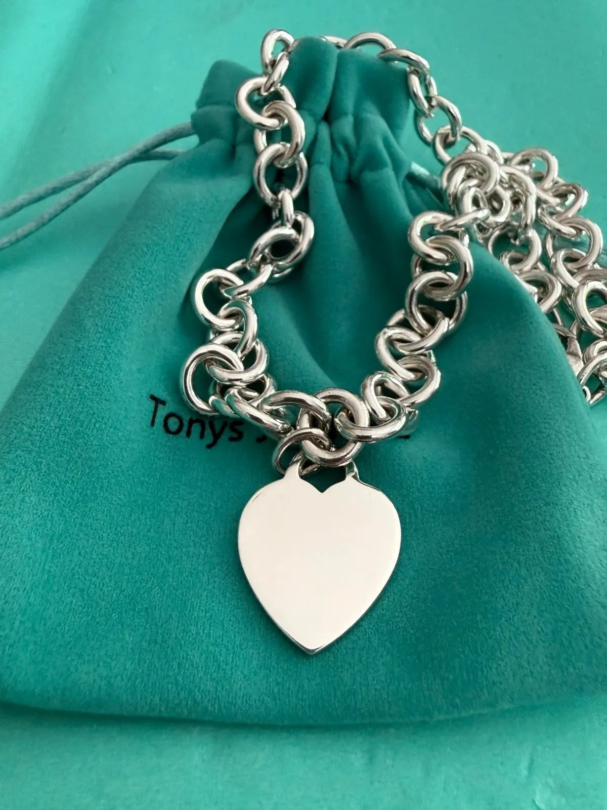 Tiffany & Co. Sterling Silver Heart Tag Choker Necklace – 16