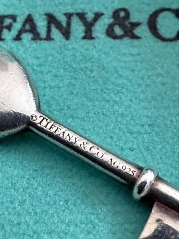 Tiffany & Co Sterling Silver Heart Key Turquoise Enamel Pendant