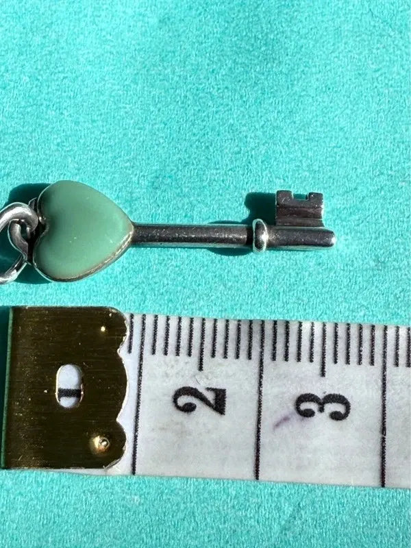 Tiffany & Co Sterling Silver Heart Key Turquoise Enamel Pendant